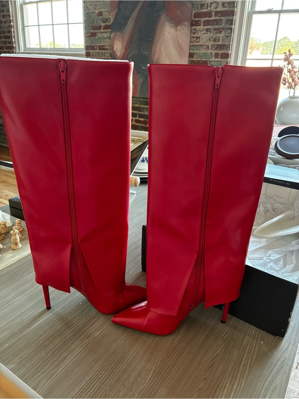 INC International Concepts Red Over-the-Knee Pointed Toe Stiletto Boots